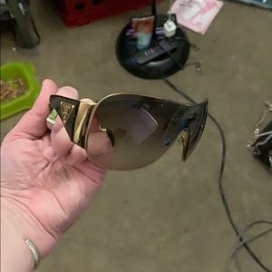 Prada logo triangle tortoise aviators/ gold trim